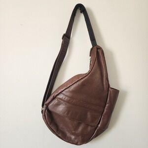 Ameribag 15" Healthy Back Bag Leather Sling Backpack Brown Zippers